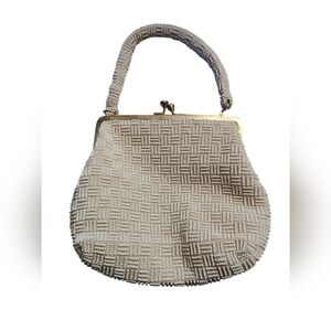 Vintage Women's Hand  Beaded Evening Bag Clutch Purse GoldDouble Ball Snap Clasp